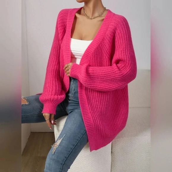 Ribbed Knit Raglan Sleeve Duster Cardigan - Picture 1 of 6